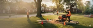 Stump grinder removing a tree stump safely in Buffalo, NY.
